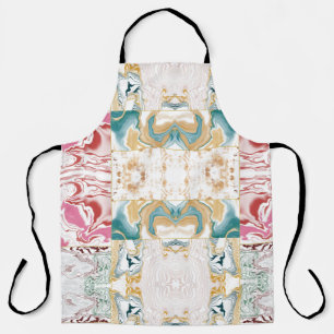 Elegant Retro Teal & Pink Marble Fluid Art Mosaic Apron