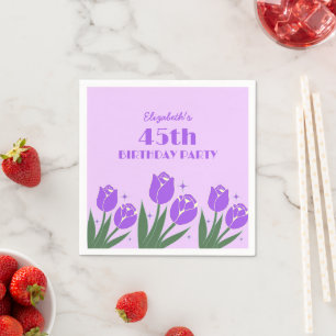 Elegant Retro Tulip Floral Purple Birthday Napkins