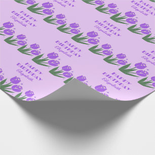 Elegant Retro Tulip Floral Purple Birthday Wrapping Paper