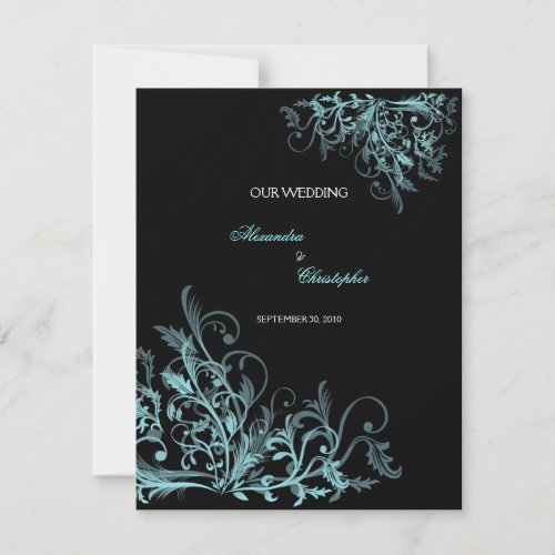 Elegant Retro Turquoise Flower Swirl Wedding Custom Invitations