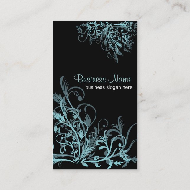 Elegant Retro Turquoise Flower Swirls 2 Business Card (Front)
