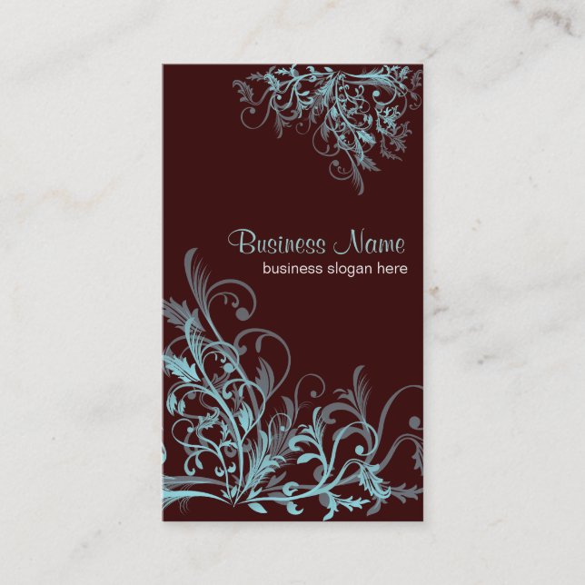 Elegant Retro Turquoise Flower Swirls 3 Business Card (Front)