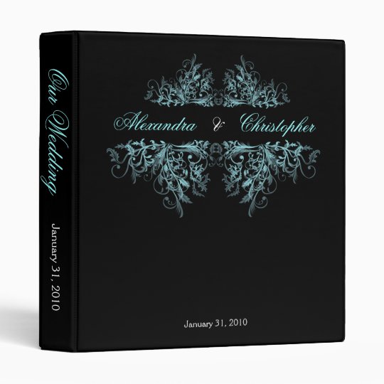 Elegant Retro Turquoise Flower Swirls Album 3 Ring Binder