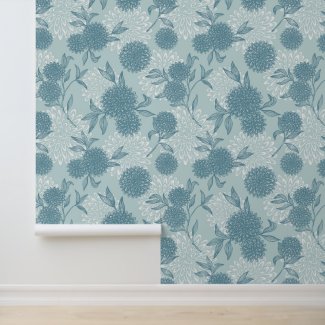 Elegant Retro Viburnum Floral Pattern Powder Blue 