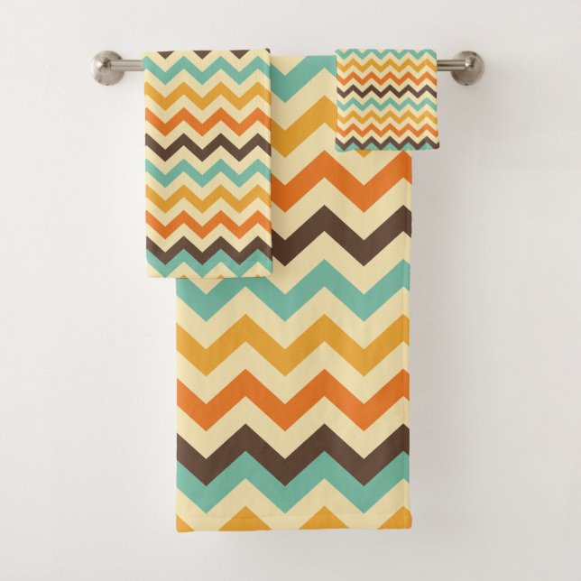Elegant Retro Vintage Chevron Pattern Bath Towel Set (Insitu)