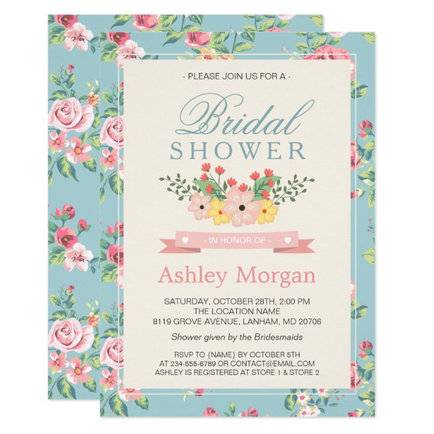 Elegant Retro Vintage Floral Decor Bridal Shower Invitation
