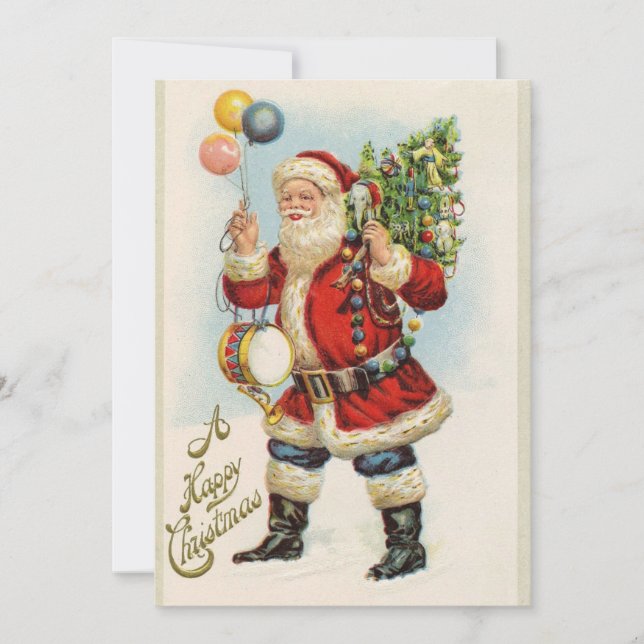 Elegant Retro Vintage Santa Claus Christmas Tree  Holiday Card (Front)