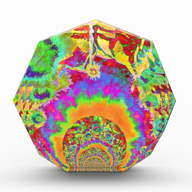 Elegant retro watercolor sunflower fields acrylic award (Front)