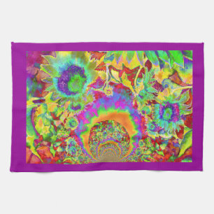 Elegant retro watercolor sunflower fields towel