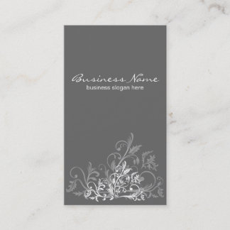 Elegant Retro White Flower Swirls Dark Grey Business Card