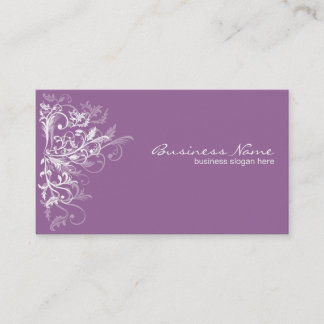 Elegant Retro White Flower Swirls Lavender Business Card