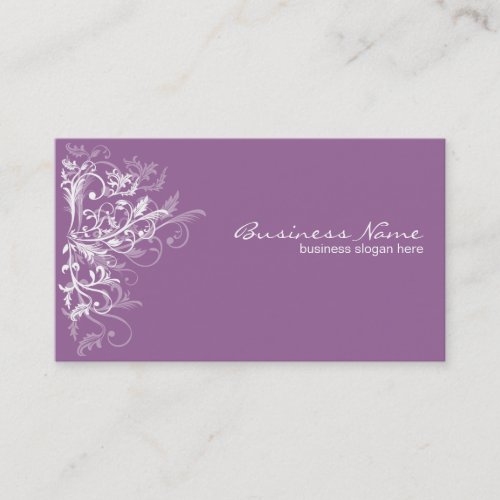 Elegant Retro White Flower Swirls Lavender Business Cards