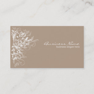 Elegant Retro White Flower Swirls Light Brown Business Card