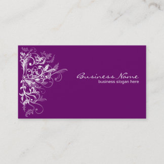 Elegant Retro White Flower Swirls Plum Business Card