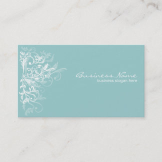 Elegant Retro White Flower Swirls Turquoise Business Card