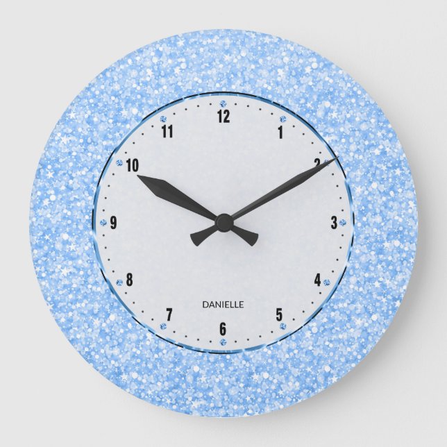 Elegant Retro White Glitter And Sparkles Large Clock (Front)