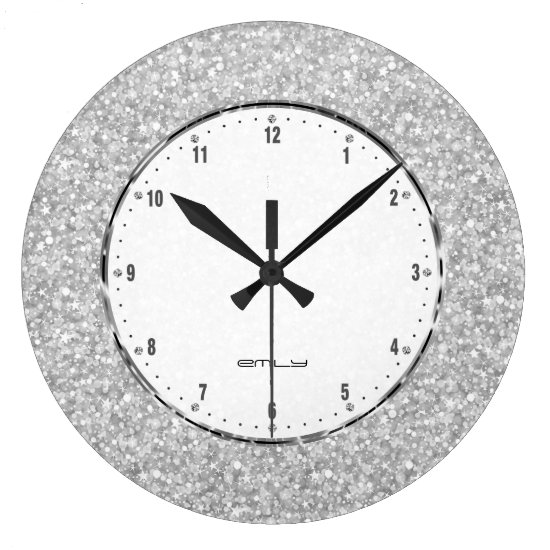Elegant Retro White Glitter And Sparkles Large Clock