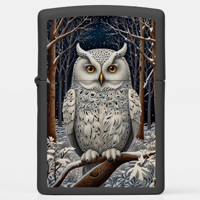 Elegant retro white owl  bohemian forest greenery  zippo lighter (Front)