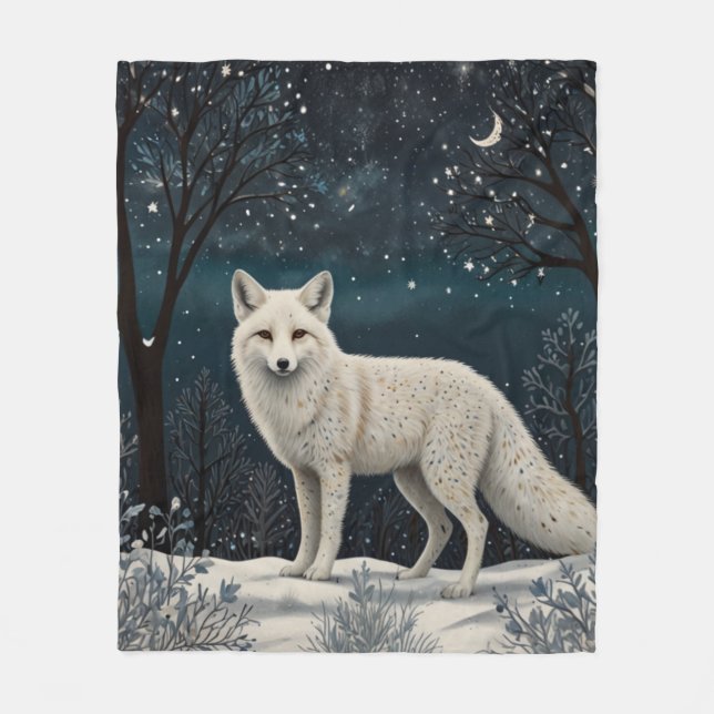 Elegant retro white winter fox fleece blanket (Front)