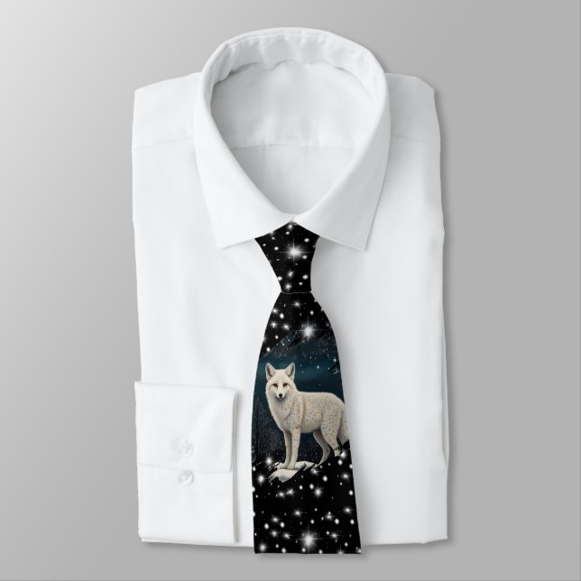 Elegant retro white winter fox neck tie (Tied)