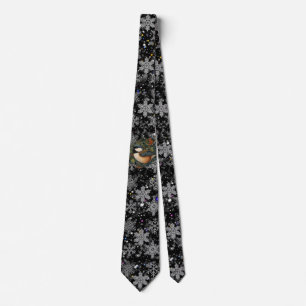 Elegant retro winter woodland bird snowflakes neck tie