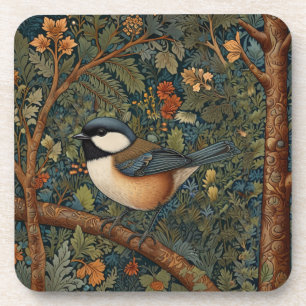 Elegant retro woodland bird  beverage coaster