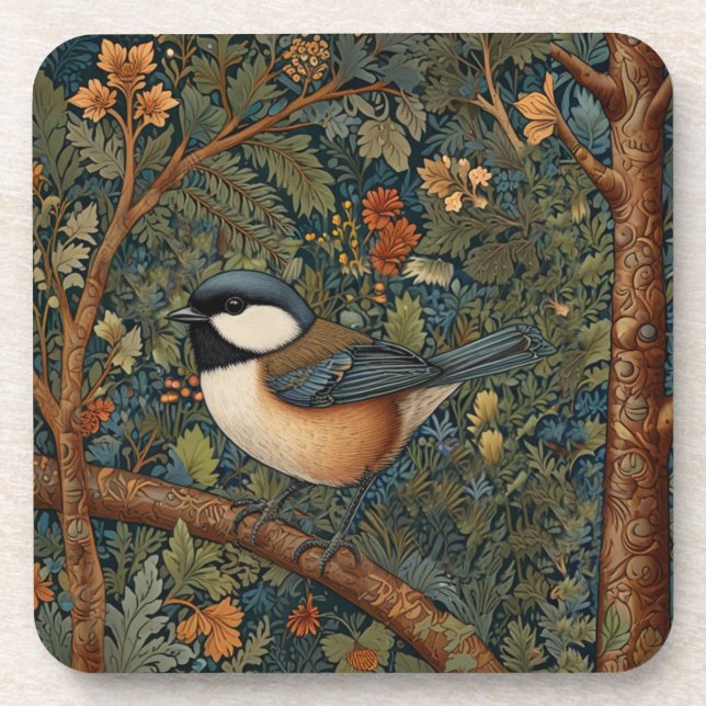 Elegant retro woodland bird  beverage coaster (Front)