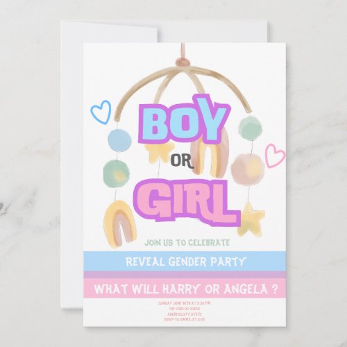 Elegant Reveal Gender Baby Invitation
