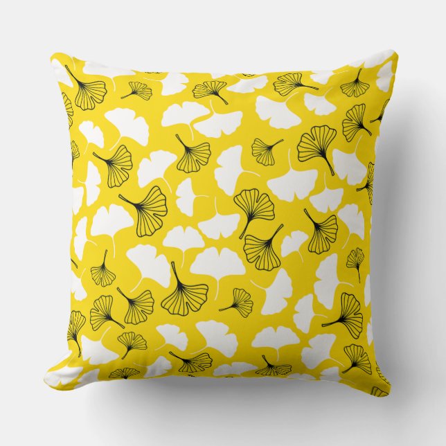 Elegant Reversible Ginkgo Biloba Art Pattern - Vib Throw Pillow (Front)