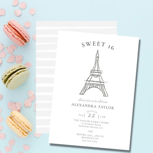Elegant Rhinestones Eiffel Paris Minimal Sweet 16 Invitation