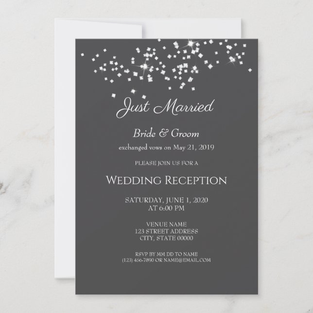 Elegant Rhinestones Wedding Reception Eloped Invitation (Front)