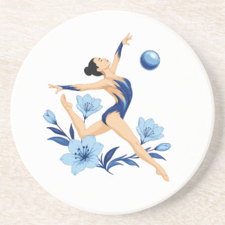 Elegant Rhythmic Gymnast with Blue Flowers. Coaster