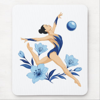 Elegant Rhythmic Gymnast with Blue Flowers Mouse Pad