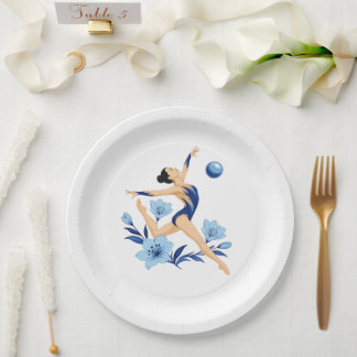 Elegant Rhythmic Gymnast with Blue Flowers Paper Plates