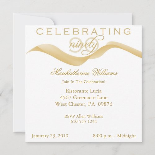 Elegant Ribbon 90th Birthday Party Invitations