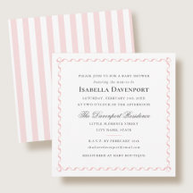 Elegant Ribbon Baby Shower Stripes Script Pink