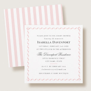 Elegant Ribbon Baby Shower Stripes Script Pink Invitation