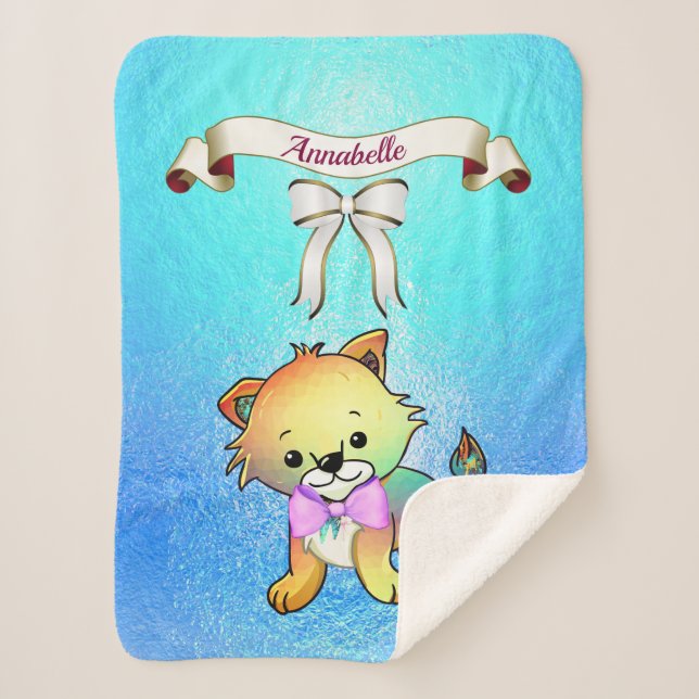 Elegant Ribbon Cartoon Tiger  Name Personalize Sherpa Blanket (Front)