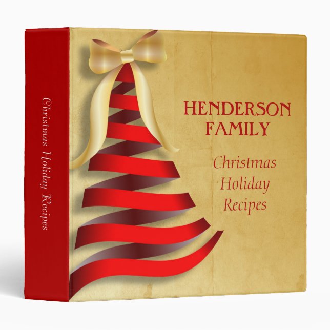 Elegant Ribbon ChristmS Tree Holiday Recipe 3 Ring Binder (Front/Spine)