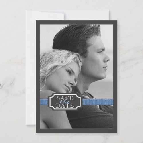 Elegant Ribbon Effect in Blue Save the Date