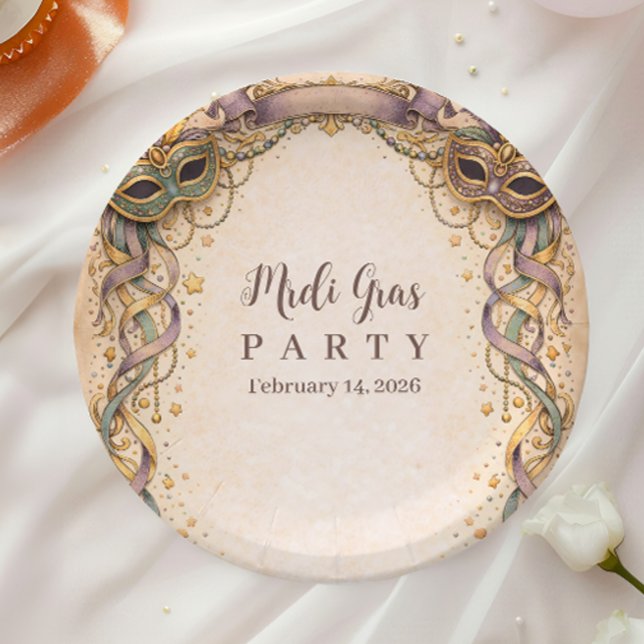 Elegant Ribbon Mask Mardi Gras Masquerade Paper Plates (Creator Uploaded)