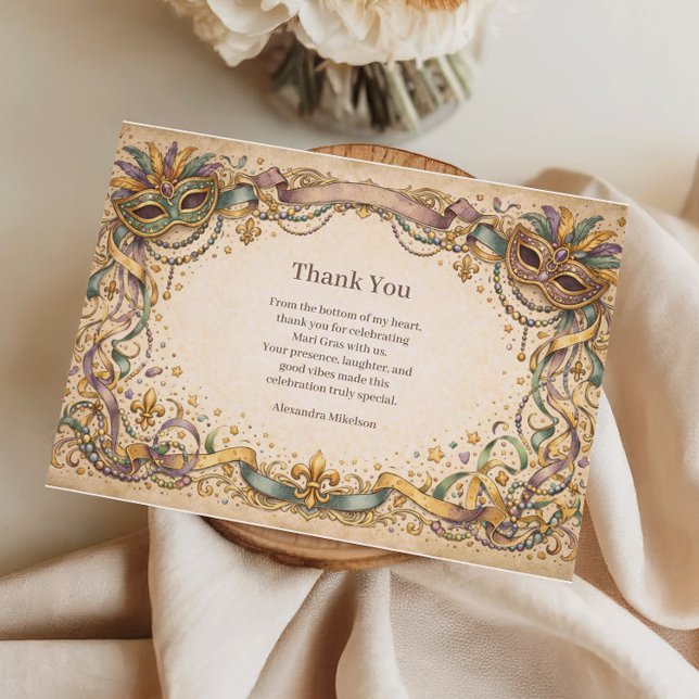 Elegant Ribbon Mask Mardi Gras Masquerade Thank You Card (Creator Uploaded)