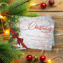 Elegant Ribbon & Pine Silver Xmas Holiday  Invitation