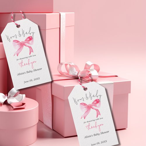 Elegant Ribbon Pink Bows and Baby Girl Baby Shower Gift Tags