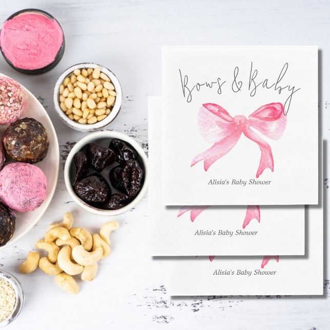 Elegant Ribbon Pink Bows and Baby Girl Baby Shower Napkins (Creator Uploaded)