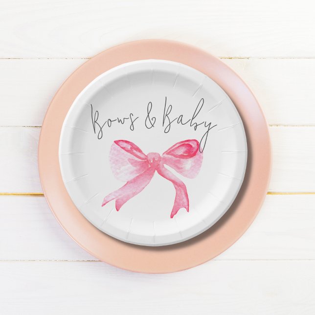 Elegant Ribbon Pink Bows and Baby Girl Baby Shower Paper Plates (Creator Uploaded)