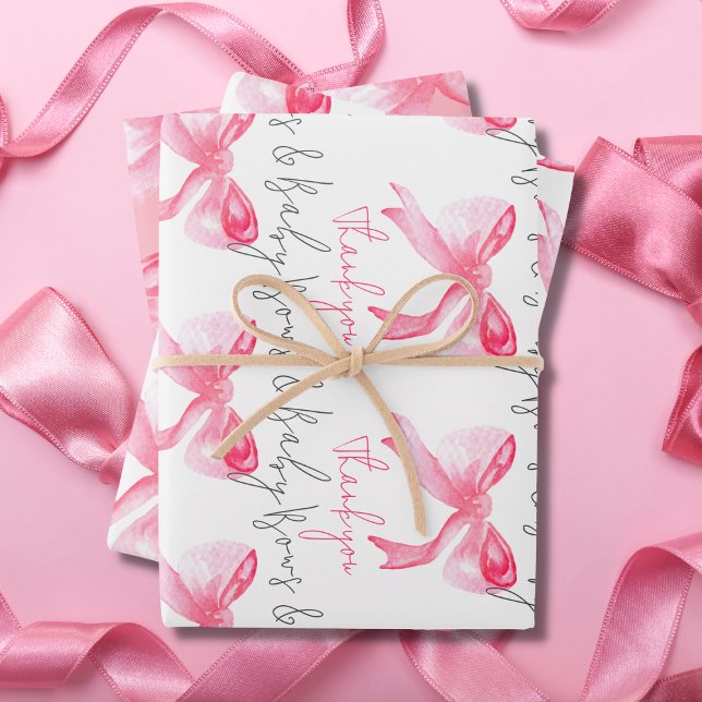 Elegant Ribbon Pink Bows and Baby Girl Baby Shower Wrapping Paper Sheets (Creator Uploaded)