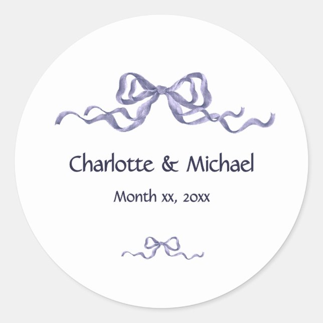 Elegant Ribbon Romantic Wedding Classic Round Sticker (Front)