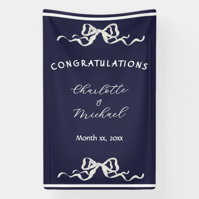 Elegant Ribbon Romantic Wedding Congratulations  Banner (Vertical)
