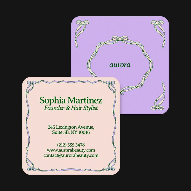 Elegant Ribbon Swirl Decorative Frame Square Business Card (Creator Uploaded)